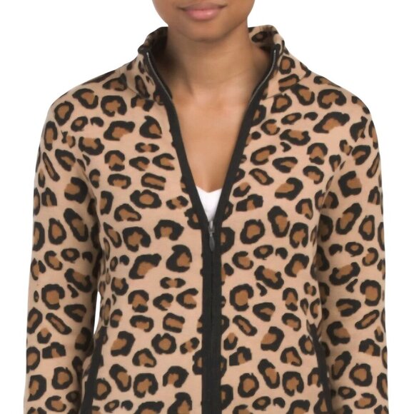 Rachel Zoe NWT Leopard Full Zip Mockneck Cardigan Sweater Jacket Size M - Picture 6 of 11